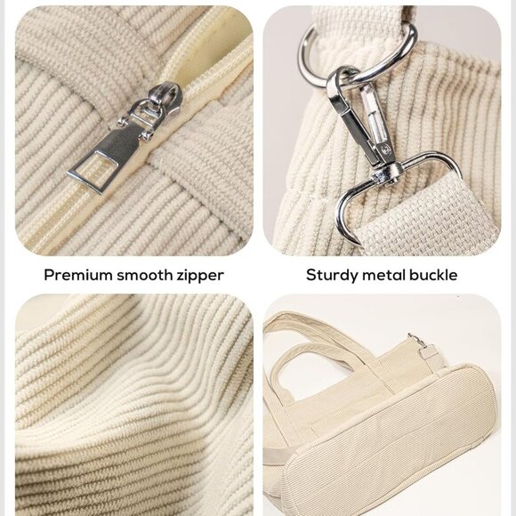 Beige Large Corduroy Tote Bag for Women - Versatile Travel & Work Companion - Picture 5 of 6